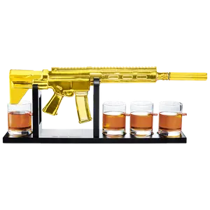 AR15 Gold Whiskey Decanter Set with 4 Bullet Whiskey Glasses