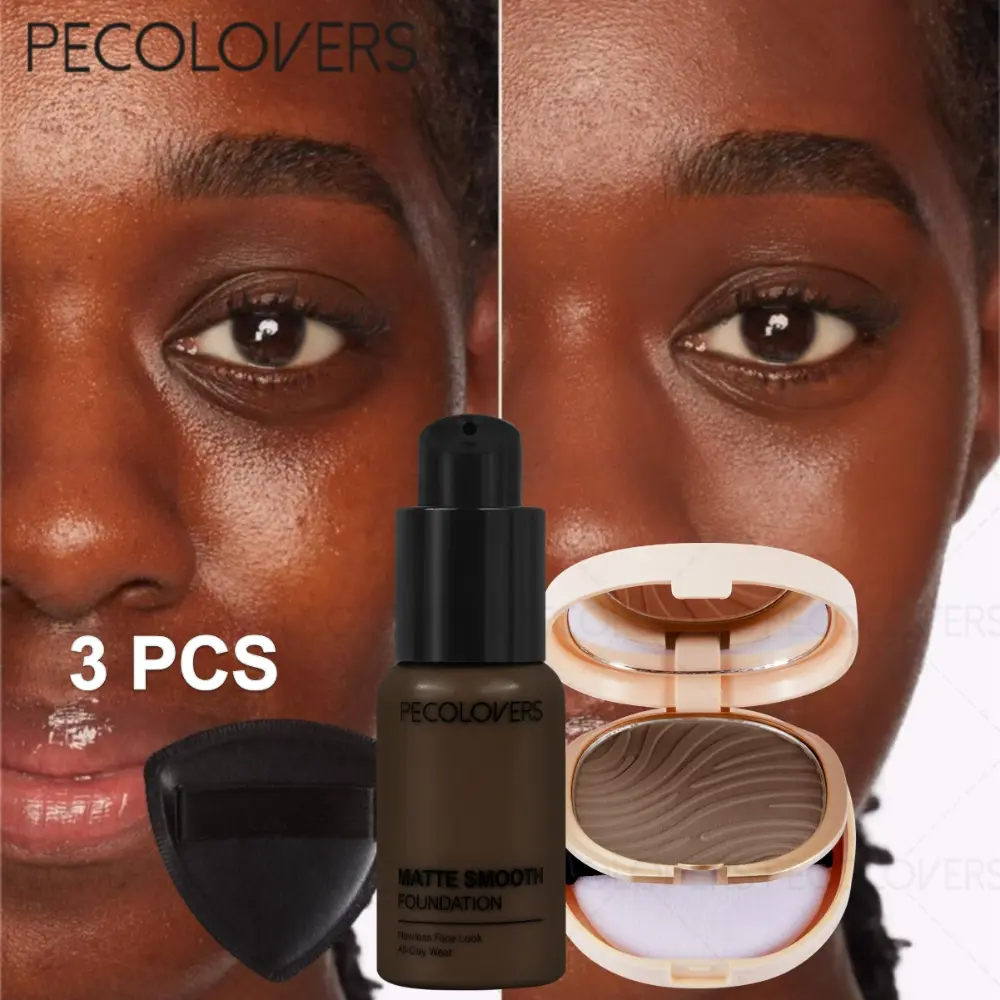 3Pcs Natural Modifying Foundation And Powder Puff And Pressed Powder Set, Daily Fixing Makeup Kit, Tender Skin Care Makeup Tool, All-Match Beauty Suit For Leisure And Social Occasions, Light Beige And Deep Beige, Daily Face Cosmetic