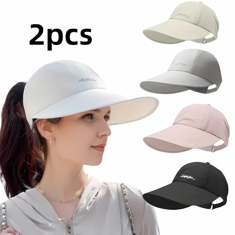2-Pack Sun Protection Baseball Caps for Men & Women, Lightweight Adjustable Hat with Velcro Strap, Wide Brim Outdoor Sports Cap for All Seasons (White/Black)