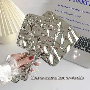 Electroplating Handle Makeup Mirror - Portable Square Hand Makeup Mirror, Handheld Beauty Mirror