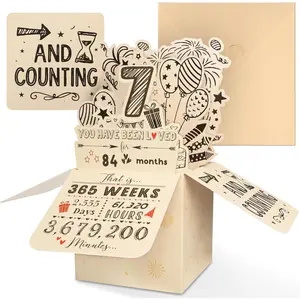 7th Birthday Card, 7th Birthday Decorations for Girls Boys, Funny 3D Pop-Up Happy 7 Year Old Birthday Card for Boy, Girl, Kid & Teen, 7 Birthday Gift Ideas for Son Daughter Nephew Niece