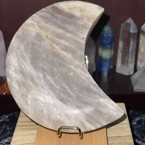 High Quality Moonstone Crystal Moon Carving With Stand