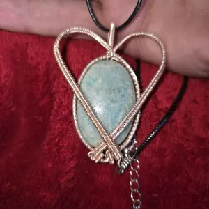 amazonite heart Wire Wrapped Necklace with Heart Pendant and Adjustable Cord for Everyday Wear