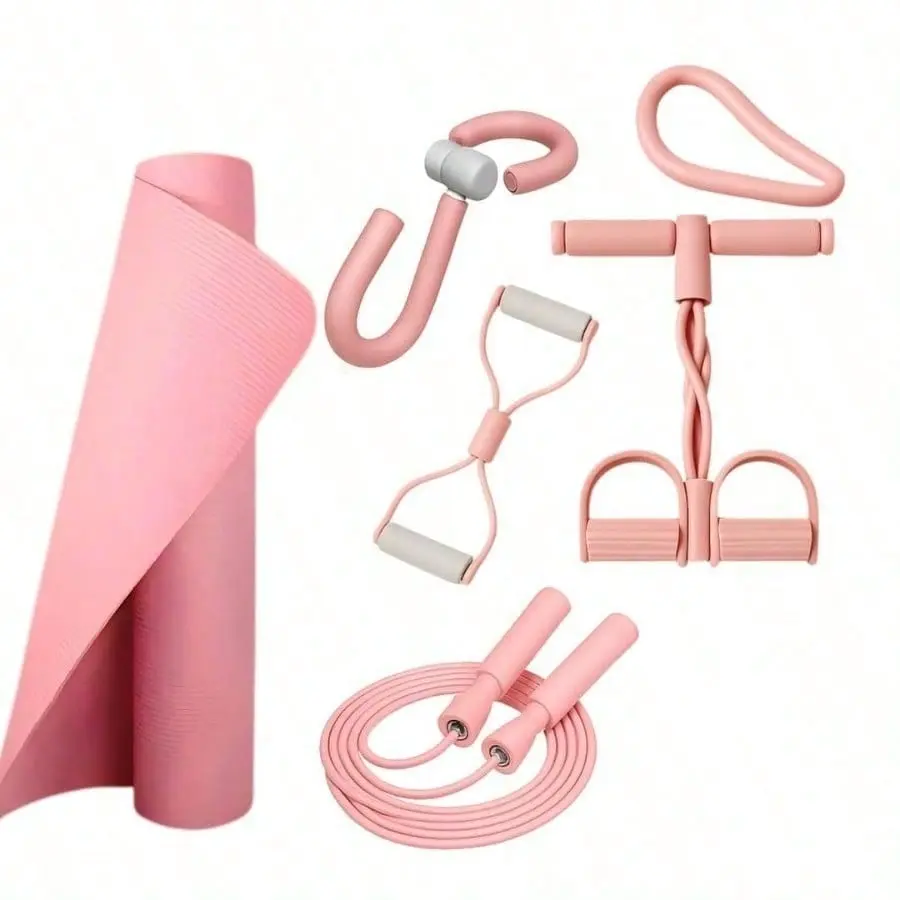 Yoga & Fitness Kit - Non-Slip 6mm Mat, Durable Resistance Tools, Premium Jump Rope, Adjustable Bag, Thigh Trainer | Home Workout & Pilates Essentials for Beginners