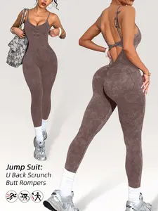 Women's Washable Sandblasted Fitted Jumpsuit, Round Neck Pullover Twisted Buckle Knit Romper/tank Top, Casual One-Piece