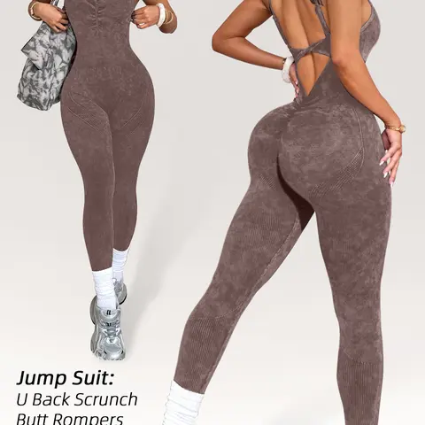 Women's Washable Sandblasted Jumpsuit, Round Neck Pullover Twisted Buckle Knit Romper/tank Top, Casual Everyday One-Piece