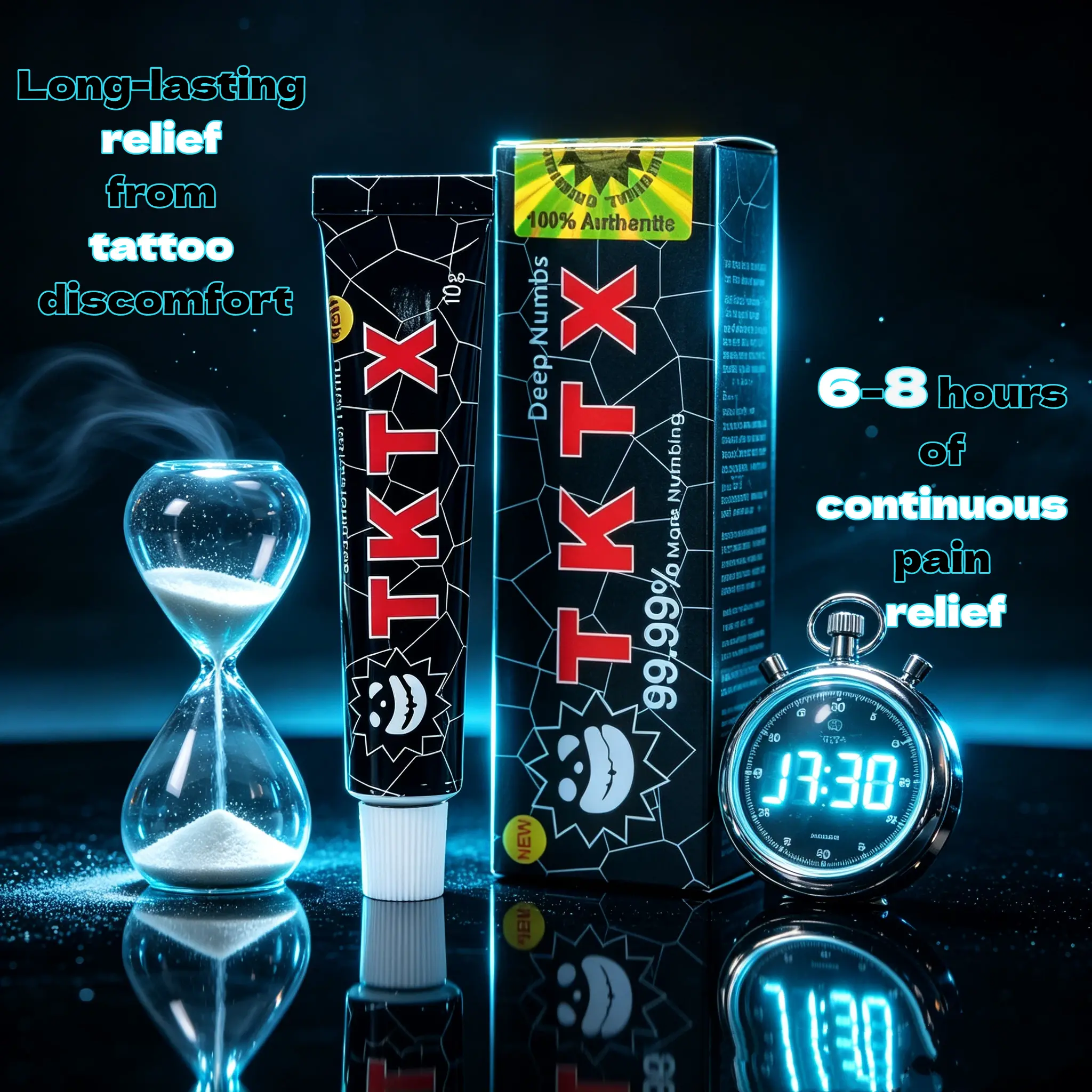 TKTX99.99%- Tattoo Numbing Cream -Maximum Strength Numbness Tattoo Cream– Maximum Pain Block for Long Sessions – Keeps You Still and Steady for Flawless InK (Black 10g Tube）