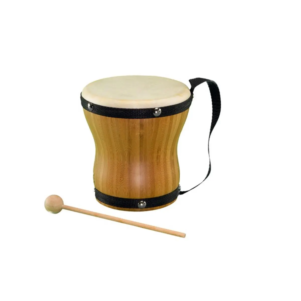 212 MAIN Natural Bamboo Wood Percussion Bongo Drum - Eco-Friendly Rhythm Band Instrument RBN80 with Strap