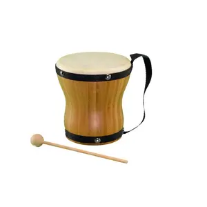 212 MAIN Natural Bamboo Wood Percussion Bongo Drum - Eco-Friendly Rhythm Band Instrument RBN80 with Strap