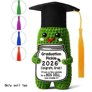 1pc Creative Graduation Gift, Handmade Crochet Cucumber Doll Decoration, Positive Energy Emoji Ornament, Perfect Graduation Souvenir
