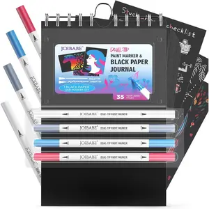 Black Paper Sketchbook Set：5.5" x 8.5" 100GSM Aicd-free 35 Sheets Black Paper Sketchbook & 4 Dual-tip Acrylic Marker Set for Drawing, Sketching, & Journaling