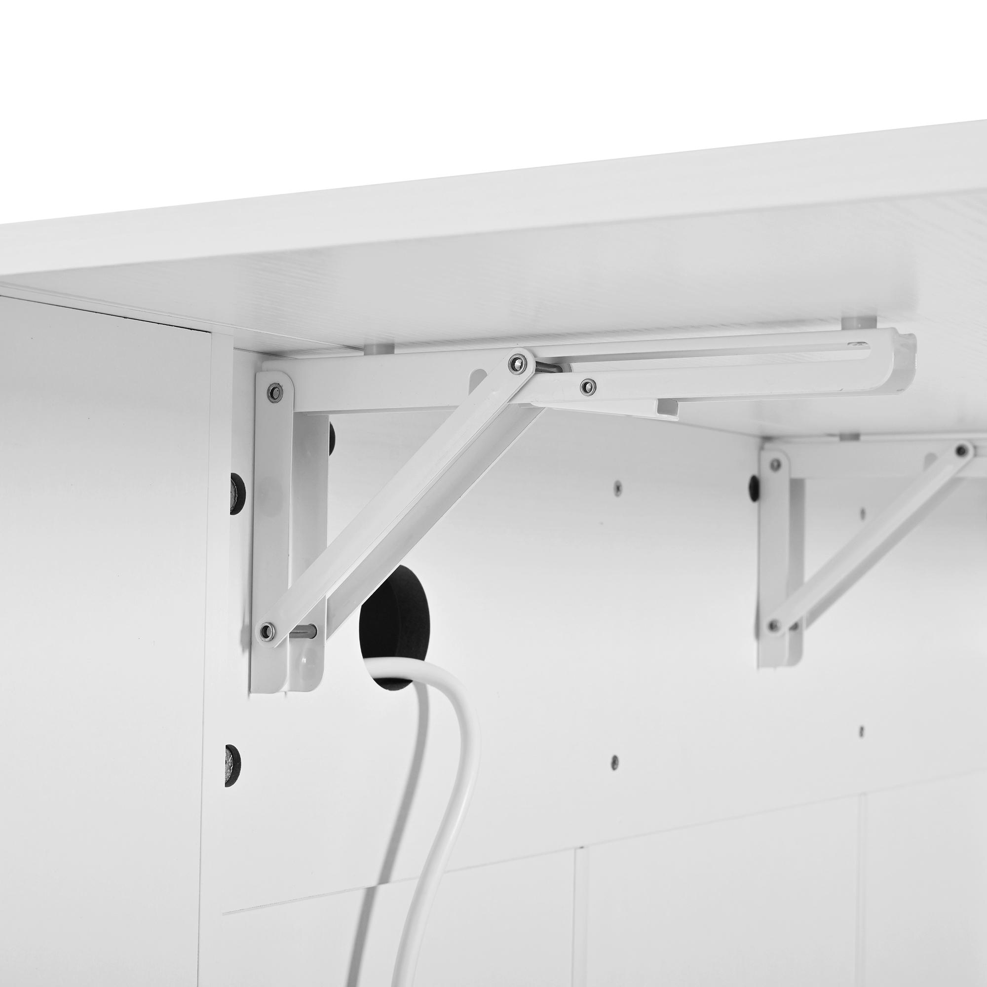 47.2" Multi-functional Extendable Kitchen Island with Drop Leaf, Built-in Power Outlet, Home Coffee Bar Wine Cabinet with Bottle Rack & Glass Holder, 2-Door Buffet Sideboard with Open Side Storage Shelves, Water-resistant Easy Clean MDF, Space Saving