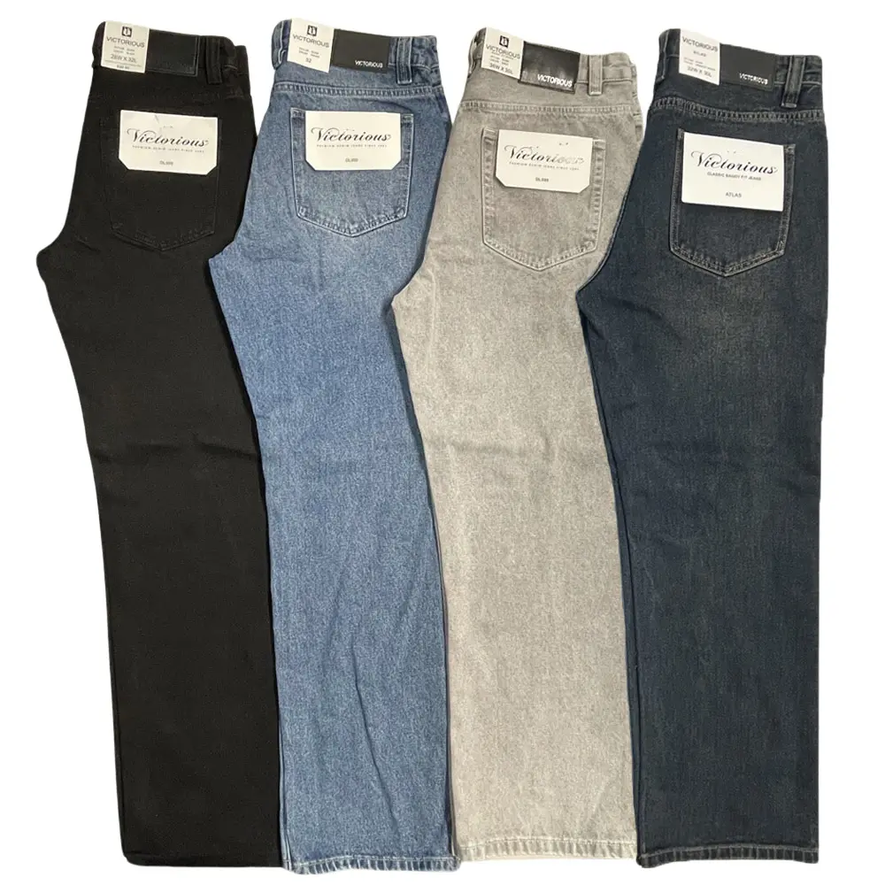 VICTORIOUS Men's Loose Fit Baggy Denim Jeans 100% Cotton Streetwear
