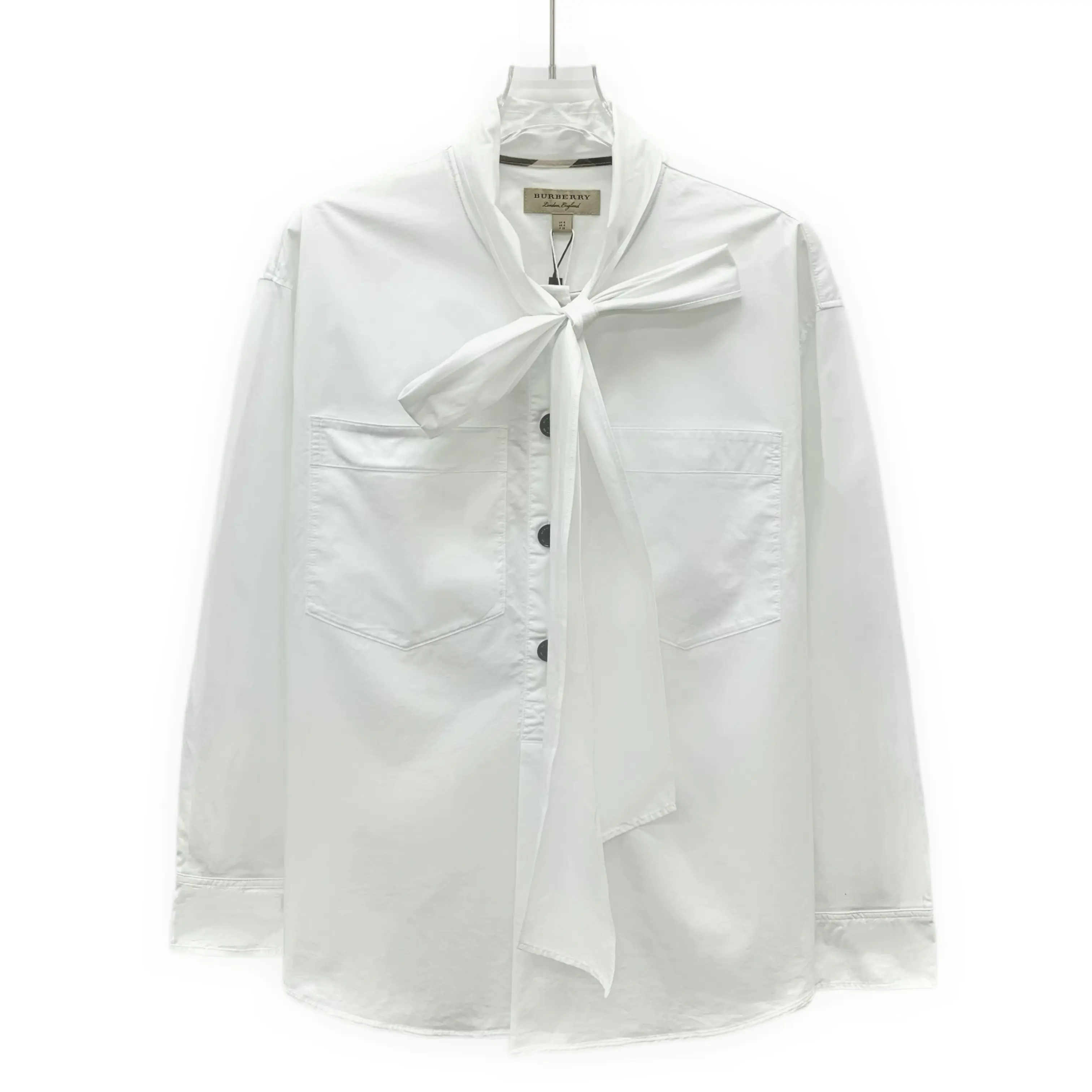 RDLT - Burberry White Cotton Bow-Tie Button-Front Shirt Size 38
