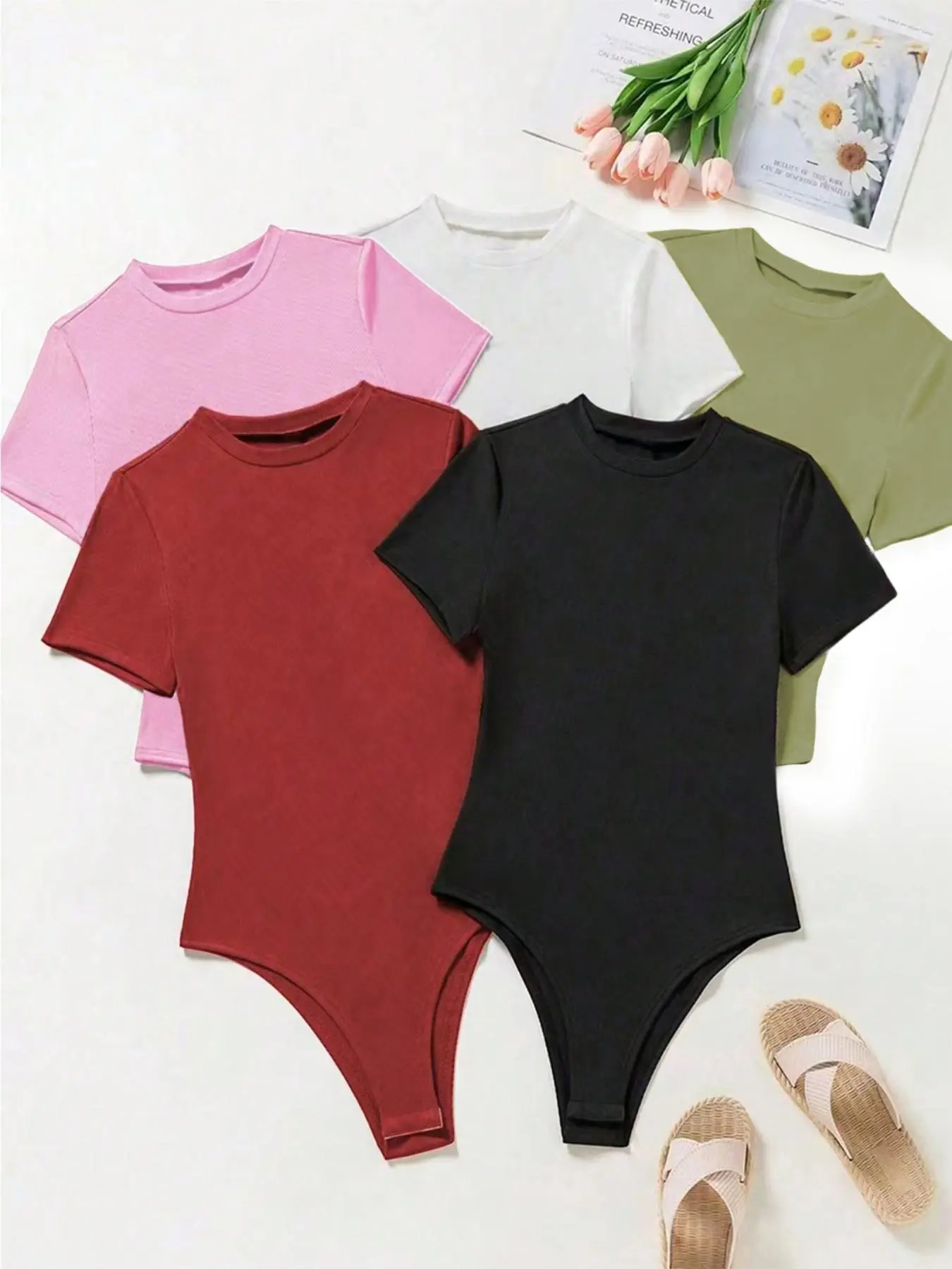 【Plus Size】 Solid Ribbed Basic Bodysuit, Casual Sleeveless Round Neck Bodysuit for Daily Wear, Women's Plus Clothing for All Seasons, Tops