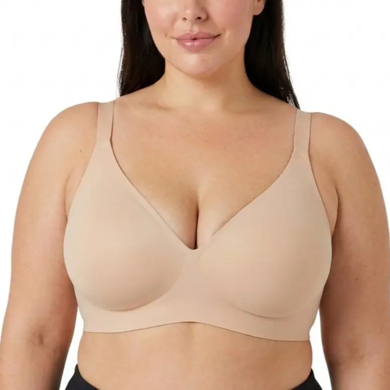 Womens Jelly Wireless Full Coverage Bra, Seamless Push Up No Underwire V-Neck T-Shirt Bra, Lightweight Shaping Bra with Full Support, Natural Uplift & Everyday Comfort