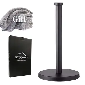 Paper Towel Holder, Black Paper Towel Holder,Countertop Paper Towel Holder , Kitchen Paper Towel Holder for Bathroom Countertop,Under Counter, Table Or BBQ, Standard or Jumbo-Sized Roll Paper (with Stainless Steel Base) Non-Slip Protect The Countertop