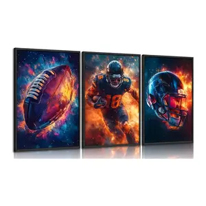 3pcs/set Frameless Canvas Wall Art Set, Art Deco Modern Retro Style Sports Theme, American Football Rugby Posters, for Game Room