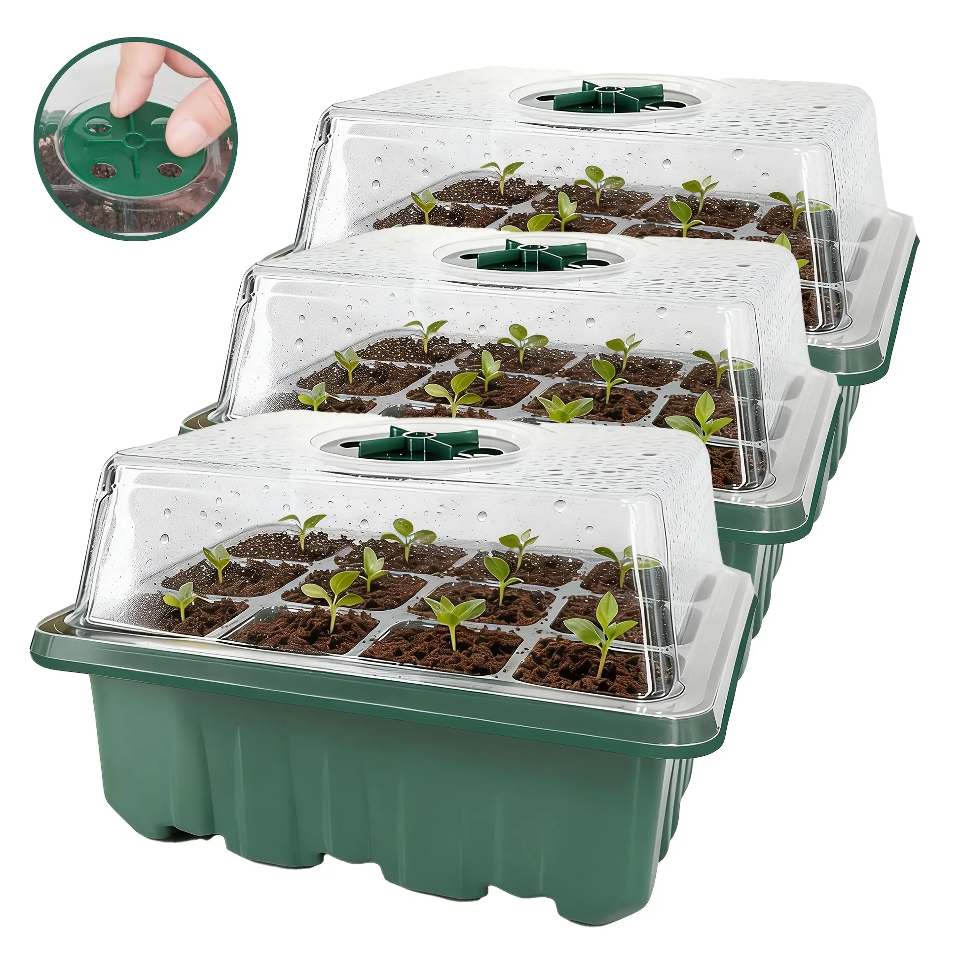 Three-piece seedling tray set (including moisturizing cover) - a total of 36 seedling trays, including plant cultivation tools and base mini greenhouse, suitable for seed germination and cultivation, Grow Kit, Plant Growing Set
