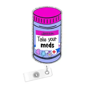 Letter & Bottle Design Acrylic Badge Holder, 1 Count Retractable Badge Reel, Name Badge Holder for Nurse & Doctor & Student & Volunteer, Badge Decoration, Badge Reels Retractable