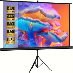 100-Inch Projector Screen with Stand, White Wave Fiber Anti-Light Projection Screen, 4K 3D 16:9 Format Thickened HD Screen for Indoor and Outdoor Use.