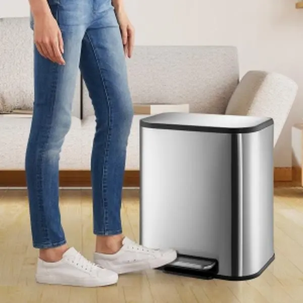 Stainless Steel Rectangular Step Pedal Trash Can - Kitchen Trash Bin with Soft Close Lid, Removable Inner Bucket, Multi-Size (3.2/5.2/7.9/13.2 Gal, 30l/7.9 gal 36.5*29.32*60.9cm) Household Items for Kitchen, Living Room Aesthetic Home Decor Home Decor