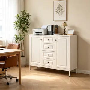 40.16'' Storage Sideboard Buffet Cabinet, Freestanding Accent Cabinet with 4 Drawers & 2 Doors, Adjustable Shelves Console Cabinet for Living Room, Kitchen ,Entryway ,Hallway ,Laundry Room(Beige)
