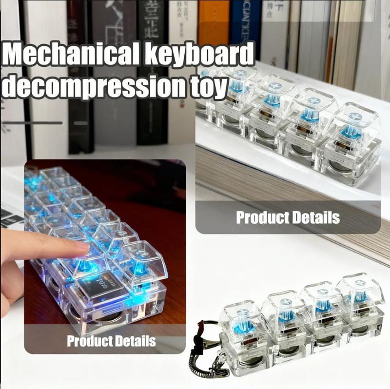 Keyboard Fidget Toy for Adults Fidget Keyboard Clicker Toys with LED Lights Keychain Stress Relief for Anxiety Decompression