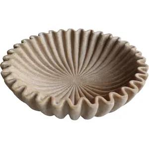 10" Large Decorative Scalloped Ruffle Bowls for Modern Home Decor Stylish Key Bowl for Entry Table Decorative Fruit Bowl for Kitchen Counter Artificial Stone Beige