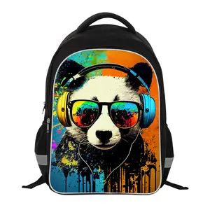 Kids Backpack for school 3D Reflective Cartoon, 600D Polyester & Dual Zippers, 17" Bookbag with Ergonomic Design for boys & girls age 6-18, Panda Space Style for school Children Kids