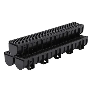 Heavy duty HDPE trench drainage system -4 sets, each set 39.4 inches long x 5.9 inches wide x 5.1 inches high - plastic grating - used for deep linear surface drainage in lanes, yards, garages, terraces, swimming pools, and outdoors