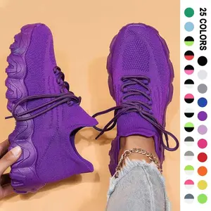 25colors Womens Ladies Walking Tennis Shoes Slip on Lightweight Casual Running Sneakers Soft Comfortable Trainers Running Shoes School Woman Knit Sport Footwear Sports Athletic Runner Shoes