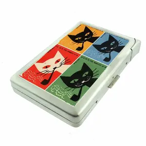 Novelty Metal Wallet Case Vintage Cat Pop Art Illustration Ad With Built In Lighter