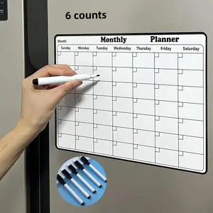 6-Piece Magnetic Calendar Set with 5 Dry Erase Markers, Refrigerator Whiteboard Monthly Planner, Eco-Friendly Kitchen Accessories, Magnetic Dry Erase Calendar for Home Organization