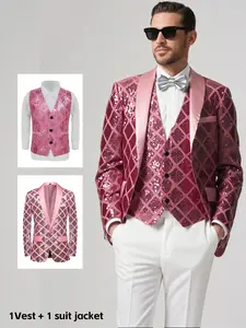 Men's Sequin Suit Set, 2-Piece Jacket & Vest, Perfect Party, Lazy Matching Ensemble, Stylish Men's Clothing