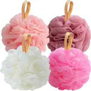 Loofah Bath Sponge Shower Loofahs, Pack of 4  Soft Loofa    Mesh Shower Puff Pouf Ball Luffa for Women(50g/pcs)