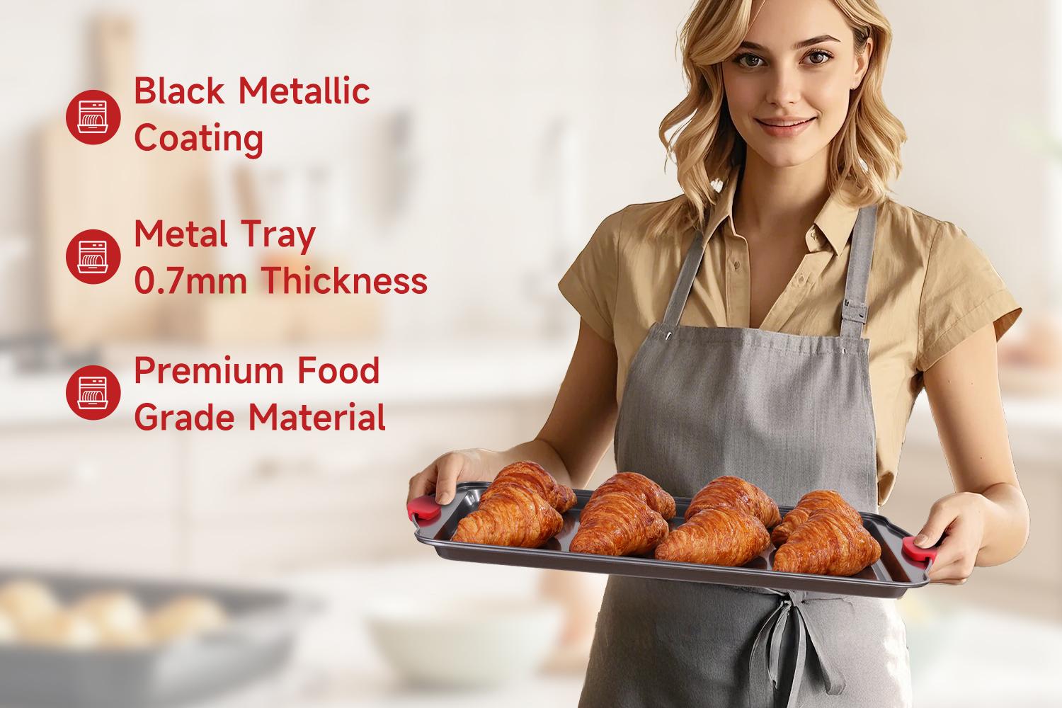 Mother's Day Gift-3-Pack Nonstick Baking Sheet Set with Free Silicone Brush, Cookie Pans with Silicone Handles, Dishwasher Safeurable Oven Bakeware for Baking, Roasting & Grilling,