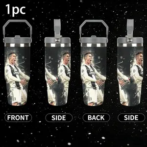 1pc 30oz  304 Stainless Steel Tumbler Straw, Cristiano Ronaldo theme painting design, Double-Wall Vacuum Insulated Travel Mug for Hot and Cold Beverages, Ideal for Home, Office, and Outdoor Use, Perfect Gift for Friends,Suitble For Outdoor Camping