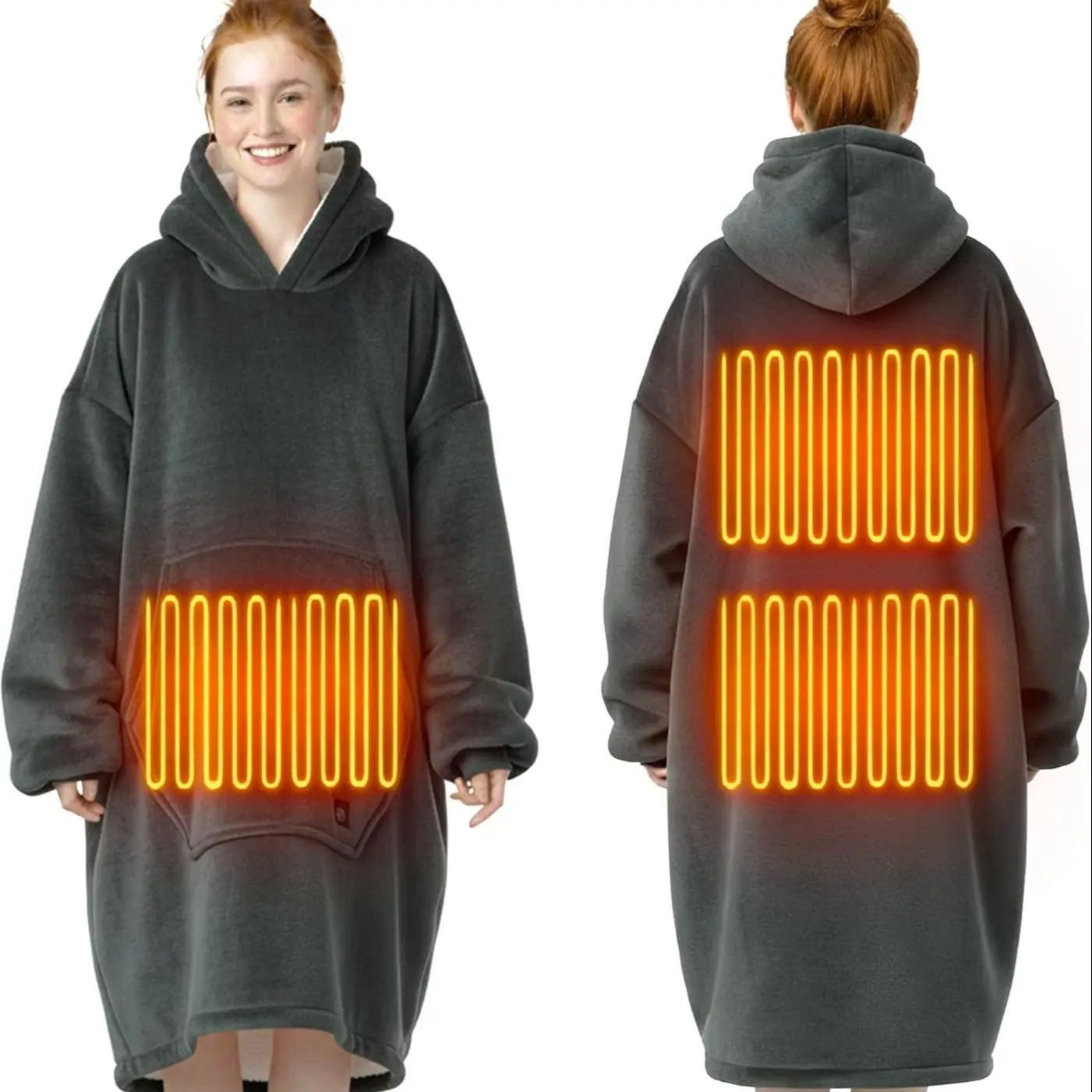 Deep Wearable Heated Blanket Hoodie, Flannel and Chenille USB Heating Blanket, Oversized Pocket Sweatshirt, Three Heat Settings, Lightweight Cozy Blanket, Unisex Gift