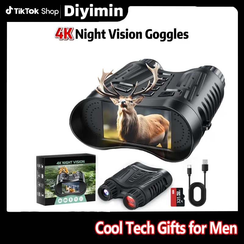 4K Night Vision Binoculars, Infrared Night Vision Goggles for Adults, 3.2'' Large Screen, 8X Digital Zoom, 32GB Card to Save Photos and Videos for Cam