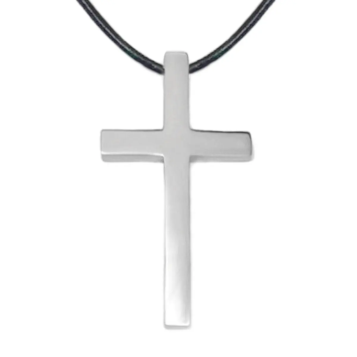 Mens Large Cross Necklace - Leather Cord