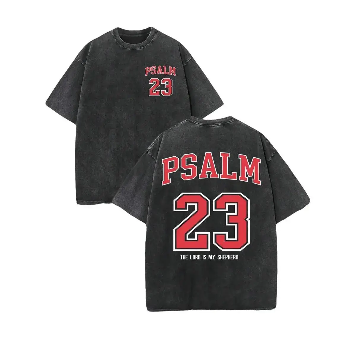 [KM 100%cotton] PSALM 23 Christian Shirt'THE LORD IS MY SHEPHERD' Christian Scripture T-Shirt, Vintage Retro Washed Shirt Double Sided Printed  High Quality Christian T-Shirt, Christian Gifts, Men's And Women's Shirt vintage t-shirt，funny shirt Crewneck D