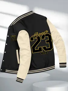 Men's American Style Fleece Baseball Jacket - Street Trendy, Comfortable Stretch Fabric, Kangaroo Pocket, Button Details - Machine Wash & Dry Clean Available | Crewneck Long Sleeve Menswear Coats