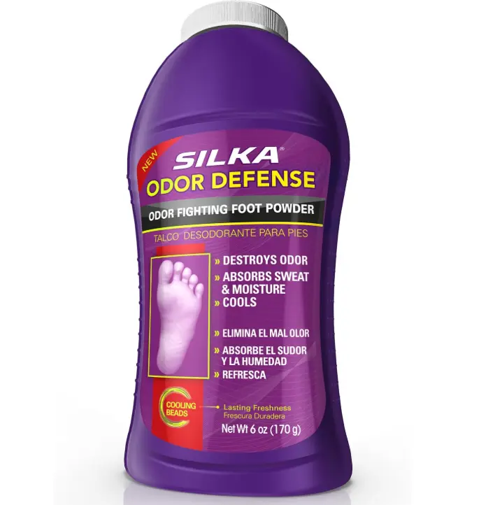SILKA Odor Fighting Foot Powder & Shoe Deodorizer, 6 Oz | Corn Starch Powder, Talc & Cooling Beads, for Long Lasting Freshness Feeling, Helps Absorbs Sweat & Excess Moisture