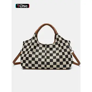 Checkered Purses for Women with Detachable Satchel Strap, Fashion Cute, Ladies Handbags, Tote Hobo Bags with Top Handle, Fashionable Crossbody Bag