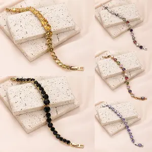 Colorful Ingot Zirconia Tennis Bracelet-Prong Set Single Row Multicolor Gemstone Chain Minimalist Statement Jewelry
