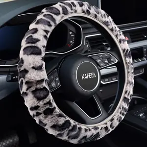 KAFEEK Elastic Long Microfiber Plush Steering Wheel Cover for Winter Warm, Universal 15 inch, Anti-Slip, Odorless