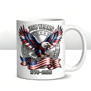 American Independence 2026 Patriotic Eagle Coffee Mug USA Flag Laurel Wreath Themed Ceramic Cup For Independence Day