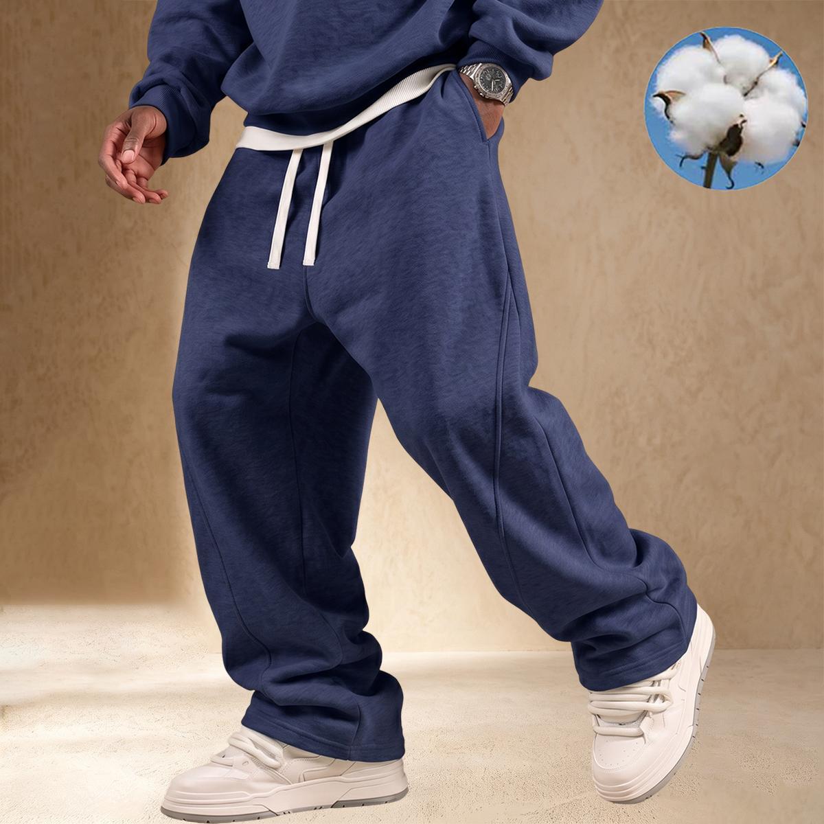 【JOGWAVE】Men's Solid Colors Clothes, Loose Straight-Leg Pants with Simple Cut, Standard Size, Spring-Autumn Knit Soft Stretchy Fabric, Drawstring Waist, Side Pockets, Outdoor Casual Fitness Sportswear