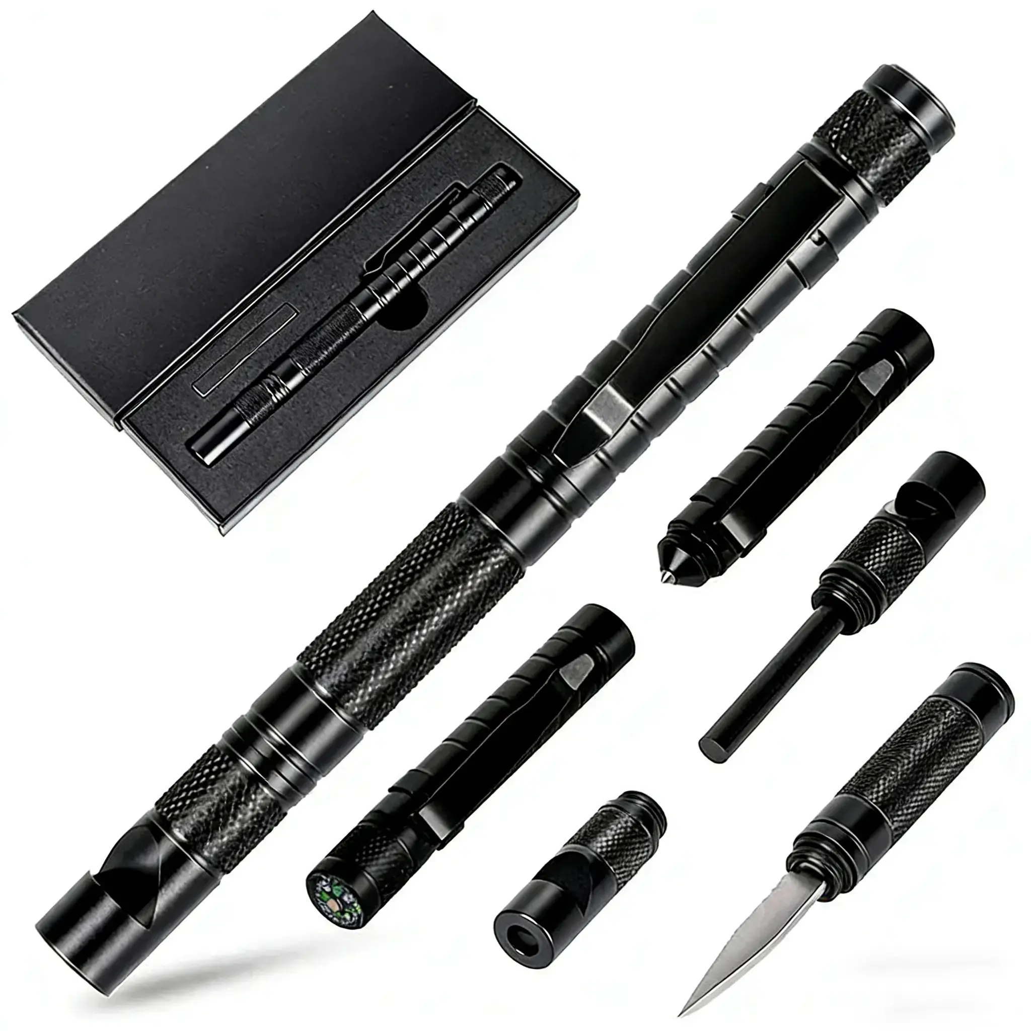 Gift Box Version 5 in 1 Tactical Pen, Self Defense Pen Multitool Gifts for Men, Stocking Stuffers for Adult, Cool EDC Gear- Christmas Birthday White Elephant Gifts for Dad, Husband, Boyfriend From Daughter Son Wife